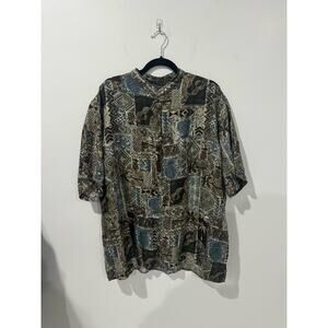 Blue Silk Pattern Button Down Shirt Size XL